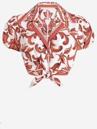 Dolce & Gabbana Womens Shirt Cotton Poplin With Maiolica Print Multicolour Top