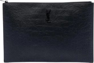 Saint Laurent Pre-owned Clutches, female, Black, Size: ONE SIZE Pre-owned Embossed Leather Clutch