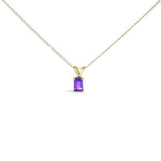 House of Brilliance 14K Yellow Gold 6x4MM Emerald Cut Purple Amethyst Solitaire Pendant Necklace