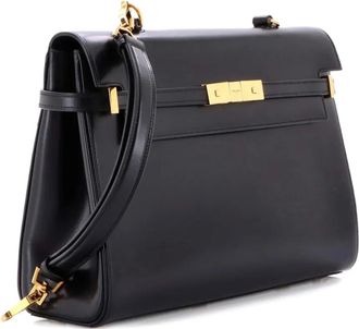 Saint Laurent Borsa a tracolla Manhattan media in pelle e tela con manico - Nero