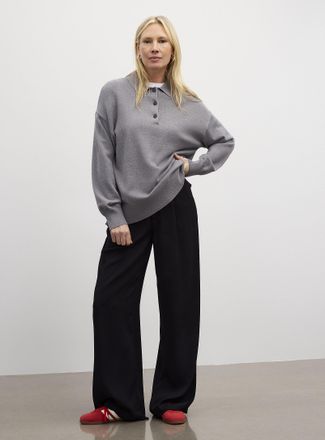 Contemporaine Womens Solid loose Polo Shirt sweater