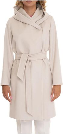 Max Mara Wollen jas met vaste capuchon en riem - Dames - Jas met riem - Wit - XL - Wol - Jassen