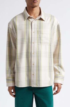 The Elder Statesman Cashlite Plaid Wool & Cashmere Overshirt in Snap Pea Plaid at Nordstrom, Size X-Large