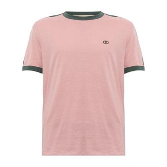 Valentino Garavani Tops, Heren, Roze, XL, Katoen, T-shirt met geborduurd logo