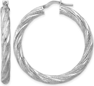 Diamond2Deal Sterling Silver Polished and Textured Round Hoop Earrings