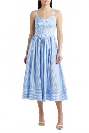 ZOE AND CLAIRE Cotton Midi Sundress In Blue Stripped