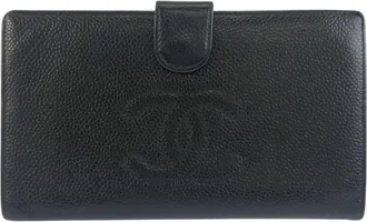 Chanel Black Leather Long Wallet (Bi-Fold) (Pre-Owned)