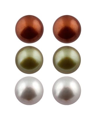 Splendid Pearls Silver 8-9Mm Freshwater Pearl Set Of 3 Studs