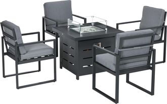 OUTSUNNY 4 Seater Aluminium Garden Furniture Set with Gas Firepit Table - Grey | TJ Hughes