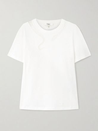 Chlo&eacute; T-shirt In Jersey Di Cotone Con Finiture Crochet - Bianco