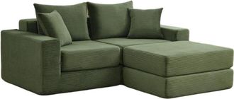 Urban Meuble Sof&aacute; modular de 3 plazas de terciopelo corduroy verde 259x96 cm