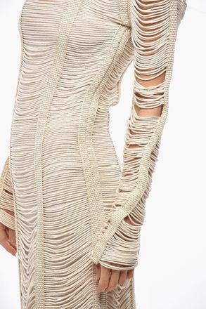 Balmain Maxi Vestito Attillato in Macrame Balmain