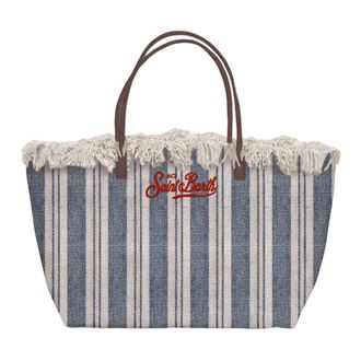MC2 Saint Barth City Bag Mid Fringe - Dames - Tassen - Blauw - Maat: ONE Size Katoen