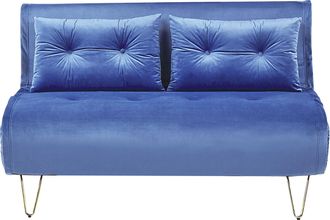Beliani Beliani - Sof&aacute; Cama 2 Plazas De Terciopelo Azul Marino Dorado Sin Reposabrazos 2 Cojines Vestfold