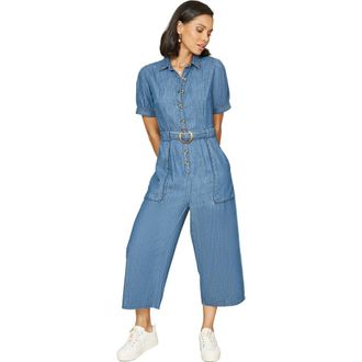 Yumi Cotton Chambray Button Up Jumpsuit in Blue at Nordstrom, Size 12