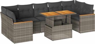 vidaXL 7 Piece Garden Sofa Set with Cushions Grey Poly Rattan Acacia Vidaxl