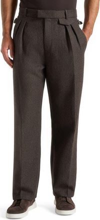 Mani&egrave;re De Voir Pierre Relaxed Fit Melange Pleated Tailored Trousers in Brown at Nordstrom, Size 38