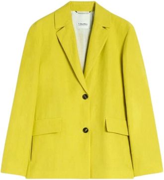 Max Mara Getailleerd linnen jasje - Dames - Blazers - Geel - M - Leer - Jassen