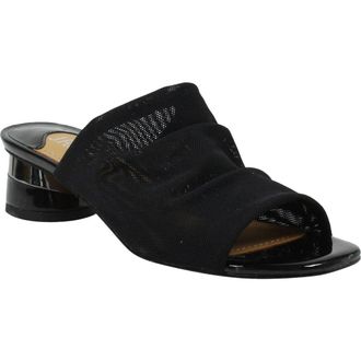 J. Rene&eacute; Banan Block Heel Sandal in Black Stretch Fabric at Nordstrom, Size 6.5