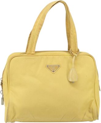 Prada Zip Around Tote Tessuto Yellow Nylon Handbag (Pre-Owned)