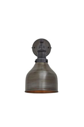 Industville Brooklyn Cone Wall Light, 7 Inch, Pewter, Pewter Holder in Dark Grey