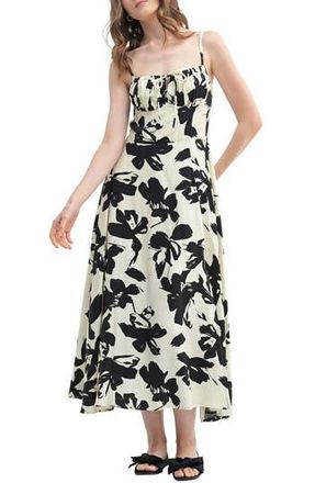 Lush Floral Tie Keyhole A-Line Midi Dress in Ivory Black at Nordstrom Rack, Size X-Small