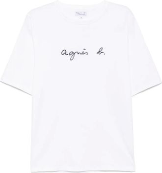 agnès b. logo-embroidered T-shirt - men - Cotton - 2 - White