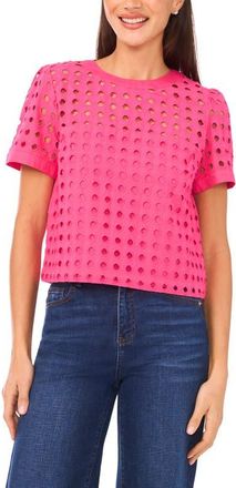 CeCe by Cynthia Steffe Circle Eyelet Cotton Top in Pink Taffy at Nordstrom, Size X-Small