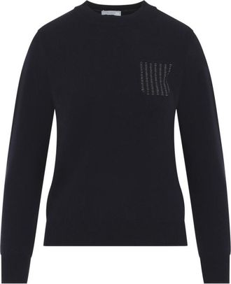 PESERICO Navy Blue Logo Crew Neck Sweater