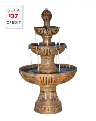 Sunnydaze 3-Tier Flower Blossom Outdoor Water Fountain Patio Garden Feature -43In With $37 Credit