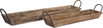 Melrose International Wooden Tray with Handles (Set of 2) - Natural