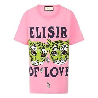 Gucci (WMNS) Gucci Cotton Tiger Print Short Sleeve Pink 492347-XJBHQ-5901