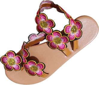 Generic 2026 Women Slippers Ladies Summer Casual Flowers Bohemian Style Beach Large Size Set Toe Flat Sandals (Red, 4.5)