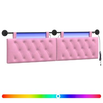 vidaXL Cabecero Colgante Con Luz Led Rosa Tela Vidaxl