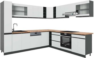 Vicco Cocina Esquinera R-line, Blanco/antracita, 257 X 277 Cm J-shape, Et Roble