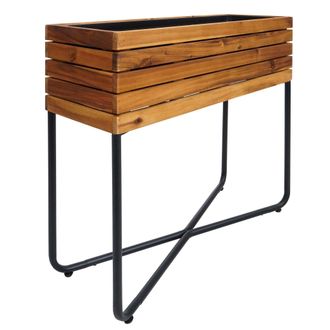 Hhg [nunca Usado] Jardinera Hhg-586, Maceta Rectangular 60 X 62 X 22 Cm Para Exteriores, Acero Y Madera De Acacia, Con Certificaci&oacute;n Mvg, Marr&oacute;n