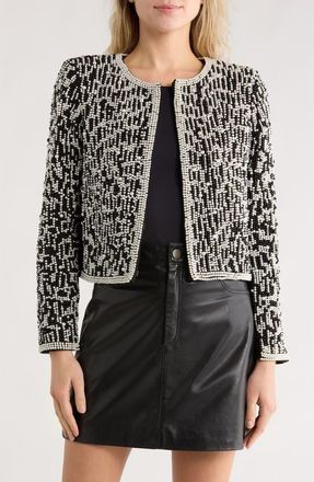 Alice & Olivia Kidman Pearly Beaded Boxy Crop Jacket in Black/White at Nordstrom Rack, Size X-Small