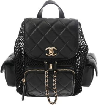 Chanel Matelasse Black Mesh Leather Backpack (Pre-Owned)