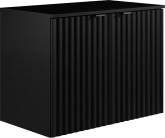 Vente-Unique Mueble flotante con lavabo rayado y tablero - Negro - Ancho 80 cm - ZILGA