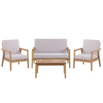 Beliani Conjunto De Jard&iacute;n 4 Plazas Con Mesa De Madera De Acacia Gris Pardo Cojines Grises Sof&aacute; Con Butacas Mesa De Centro Pallano