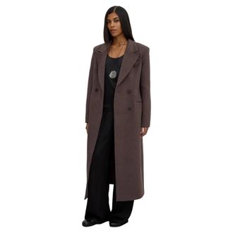 Estro & Luminara Double-Breasted Coats, female, Brown, Size: XS Classic Double-Breasted Mid-Calf Wool Coat