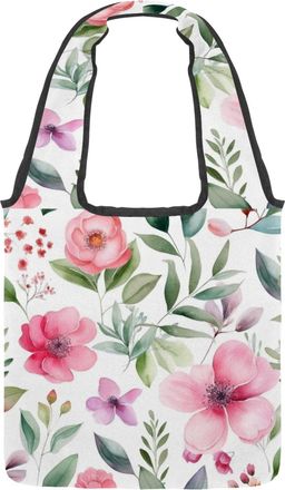 Generic Floral with Leaves Reversible Canvas Shoulder Tote - Double-Sided Print, 12oz Cotton, 27cm Drop, Fold-Flat Bag for Travel, Shopping, Street Outings