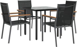 vidaXL 5 Piece Garden Dining Set Black Textilene and Steel Vidaxl