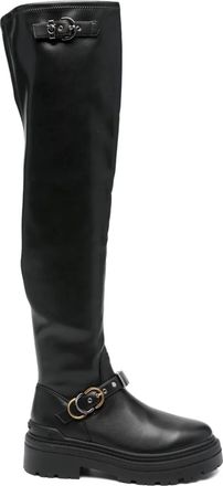 Pinko buckle-detail platform boots - women - Calf Leather/Rubber/Fabric - 36 - Black