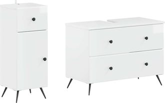 vidaXL Juego De Gabinete De Ba&ntilde;o De 2 Piezas Breda Blanco Brillante Vidaxl