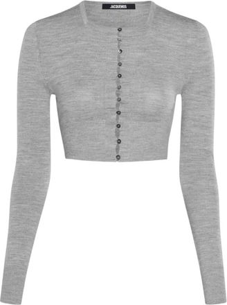 Jacquemus Grijze Korte Vest met Parelmoer Knopen - Dames - Vesten - Grijs - 2XS - Wol - Truien & Vesten