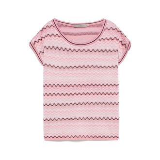 D.exterior T-Shirts, female, Pink, L, Pink Jacquard Top with Short Sleeves