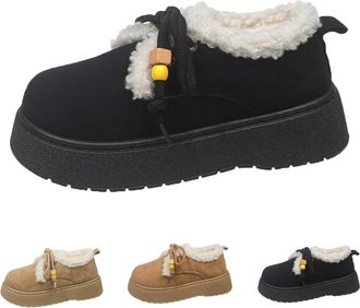 Generic Women Suede Platform Boots Thick Warm Faux Fur Lined Ankle Boots Ladies Insulated Lace Up Snow Booties Winter Comfortable Anti Slip Slip On Cotton Sho