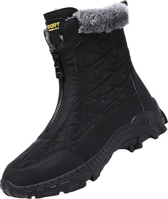 Generic Winter Snow Boots for Men, Walking Boot Zipper Warm Boots Fleece Lined Outdoor Boot Non-Slip Soles Hiking Booties Comfortable Casual Trainers Hard Wea