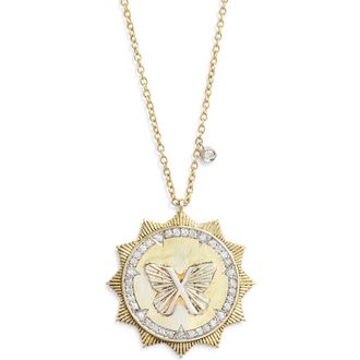 Meira T Butterfly Sunburst Pendant Necklace in Yellow at Nordstrom, Size 18